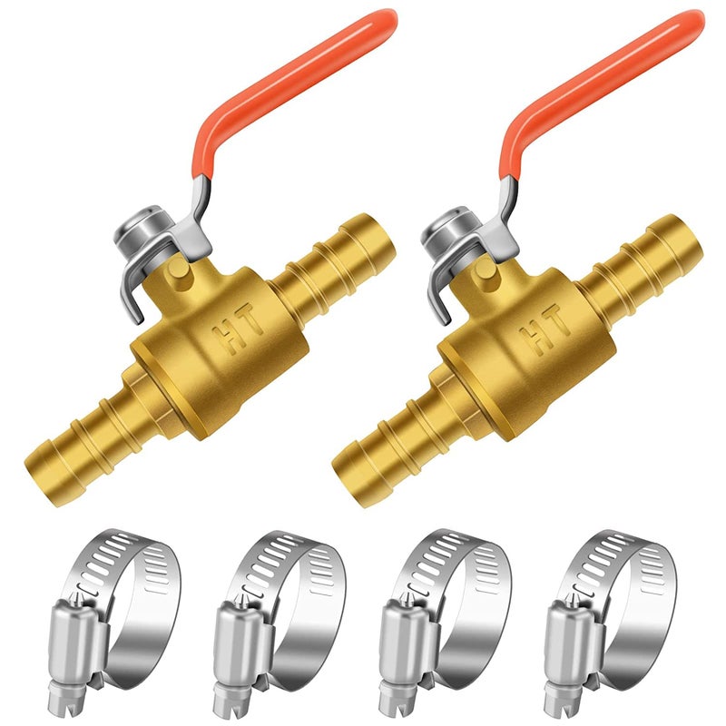Horiznext 5/16 inch mini brass pneumatic barbed ball valve for air fuel gas water tubingï¼ˆPack of 2ï¼‰ - Image 1